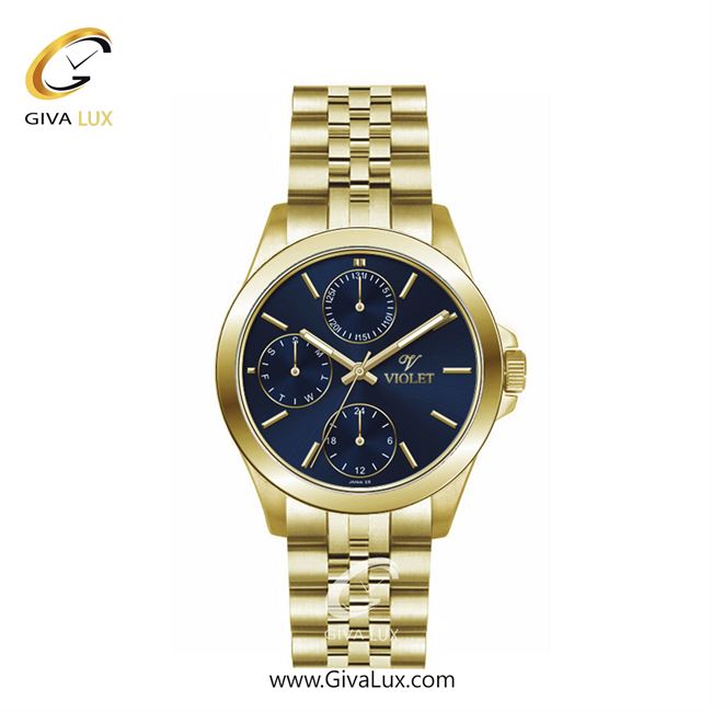 ساعت مچی اورجینال زنانه ویولت VIOLET سه موتوره فول تایم طلایی | طلایی| سرمه ای| کد رفرنس 0566/2